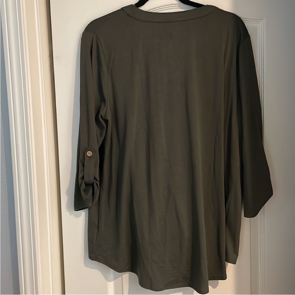 Olive Button Down Tie Front Knit Top Size XXL - Picture 5 of 6
